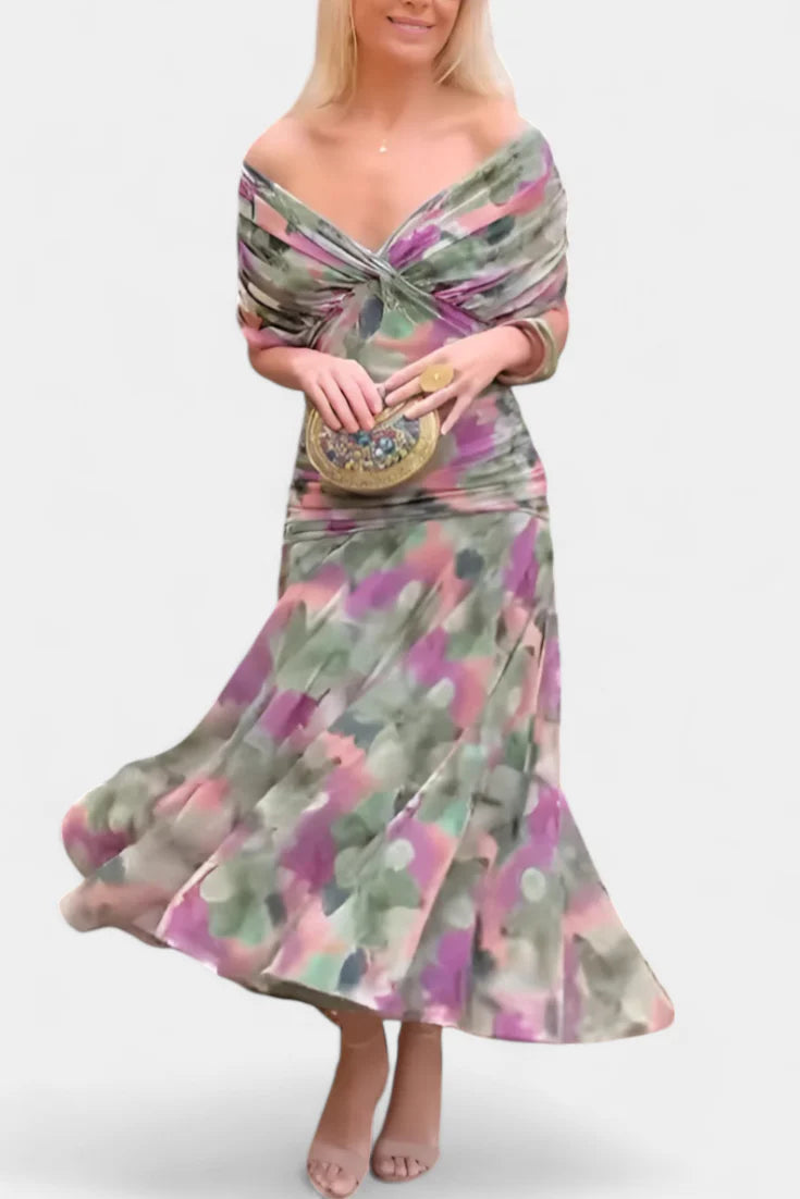 Alondra / Vestido largo con estampado floral de fantasía y escote en V