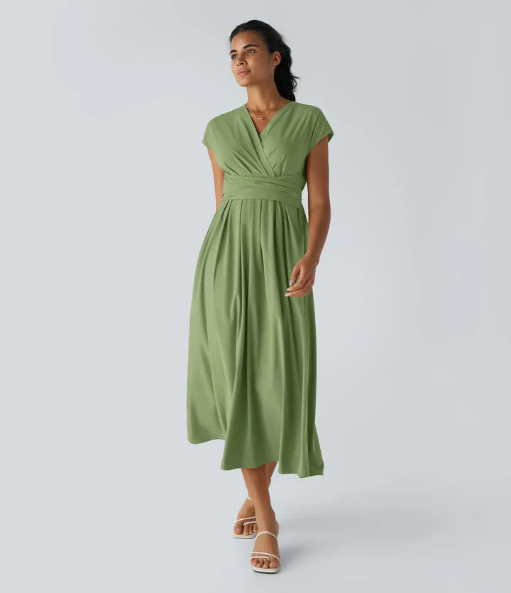 Nerea™ | Vestido cruzado de manga corta con cintura marcada