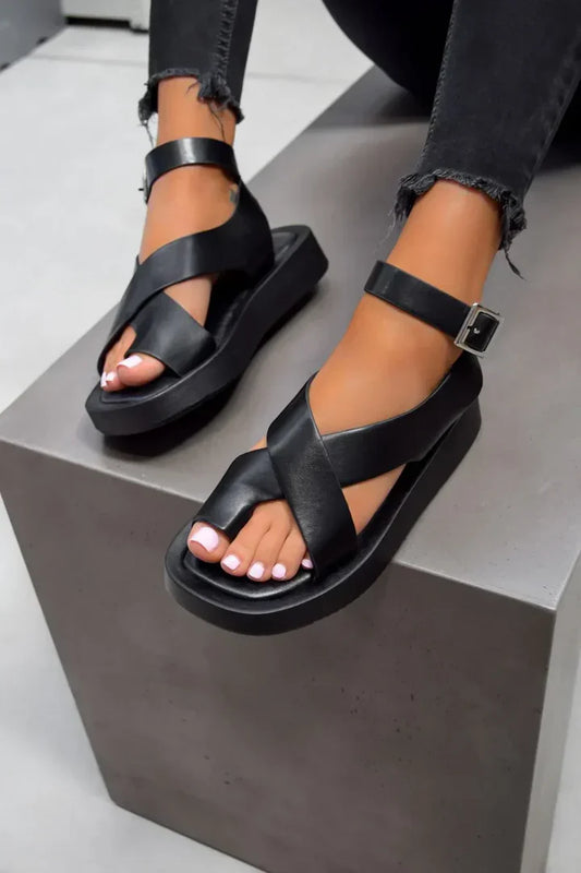 Petra - Sandalias elegantes cruzadas con plataforma y ajuste al tobillo
