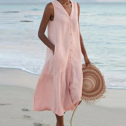 Rocío™ - Vestido camisero sin mangas con escote en V