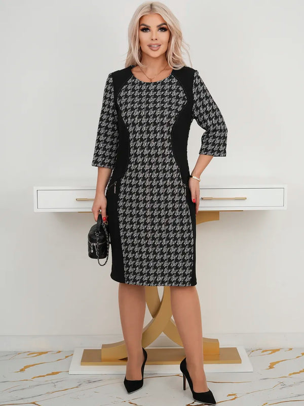 Adriana – Vestido cálido entallado con estampado de cuadros