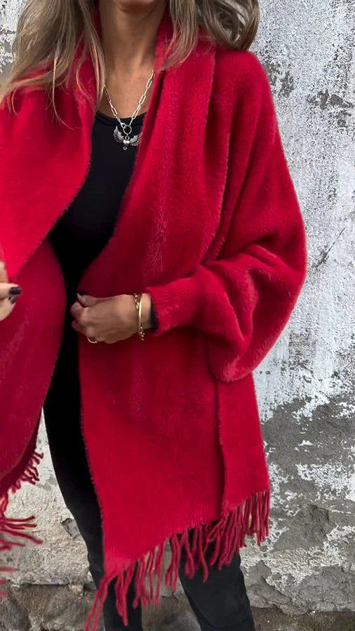 Aurora - Manto casual de manga larga con flecos