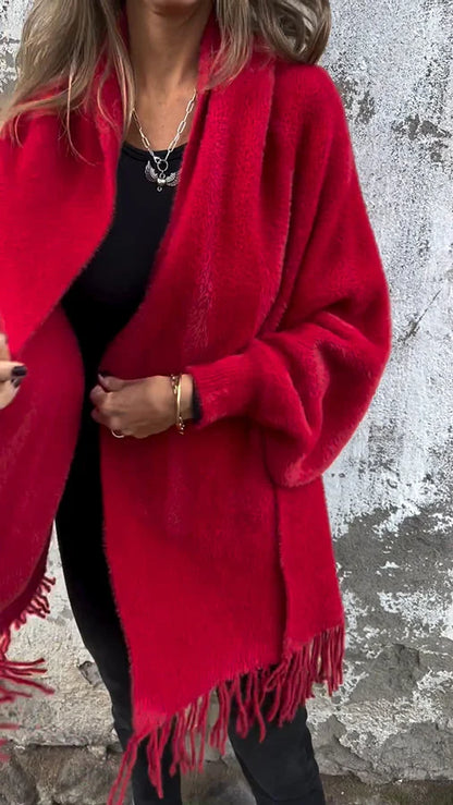 Aurora - Manto casual de manga larga con flecos