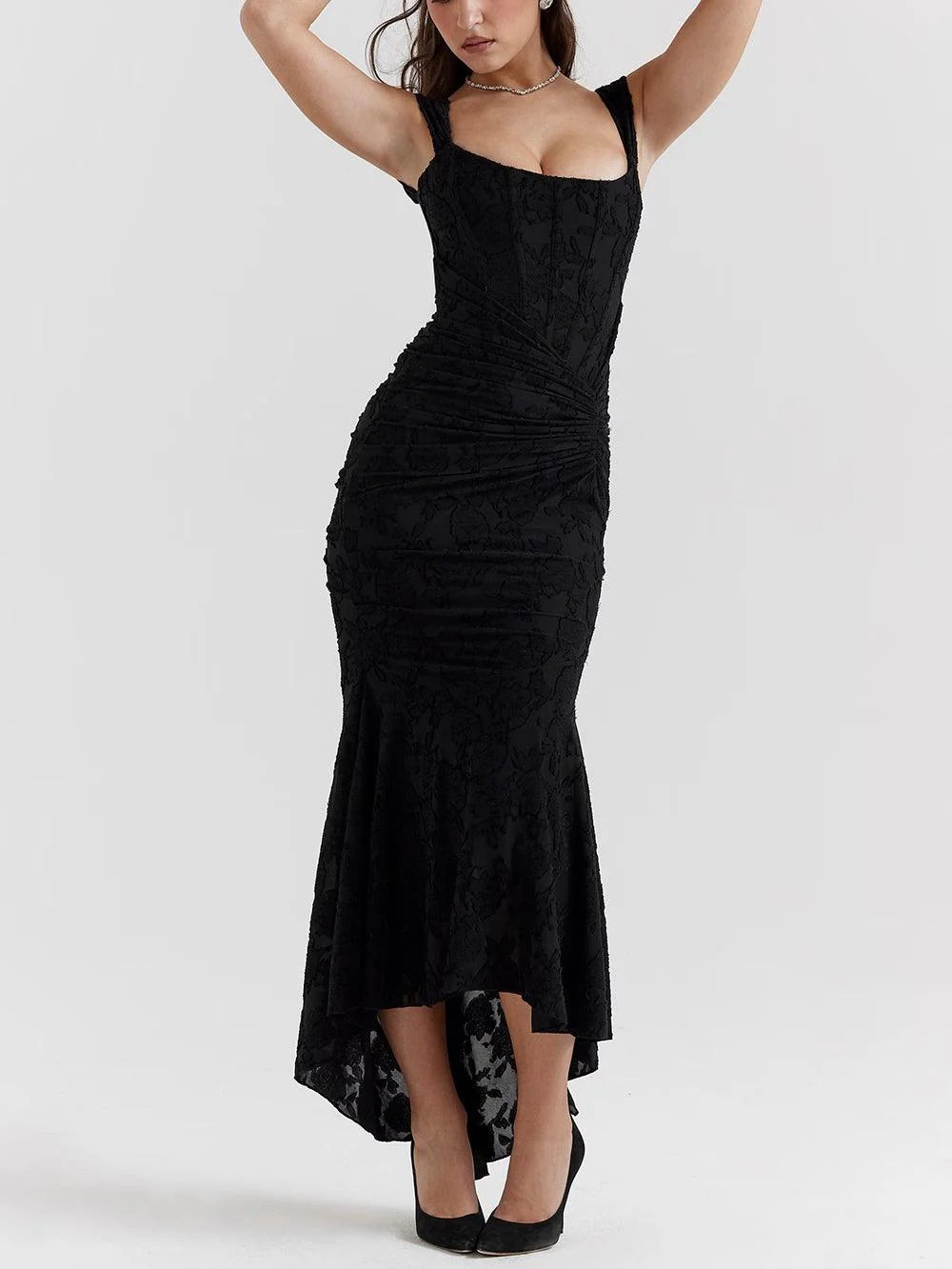 Coral - Vestido largo con estampado floral de campana