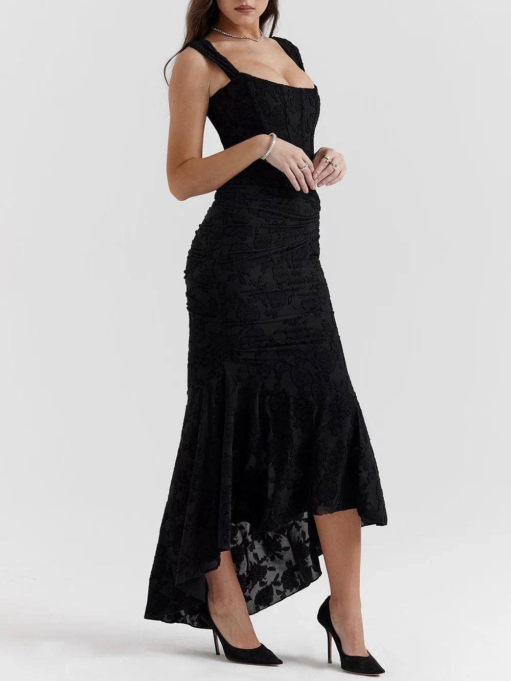 Coral - Vestido largo con estampado floral de campana