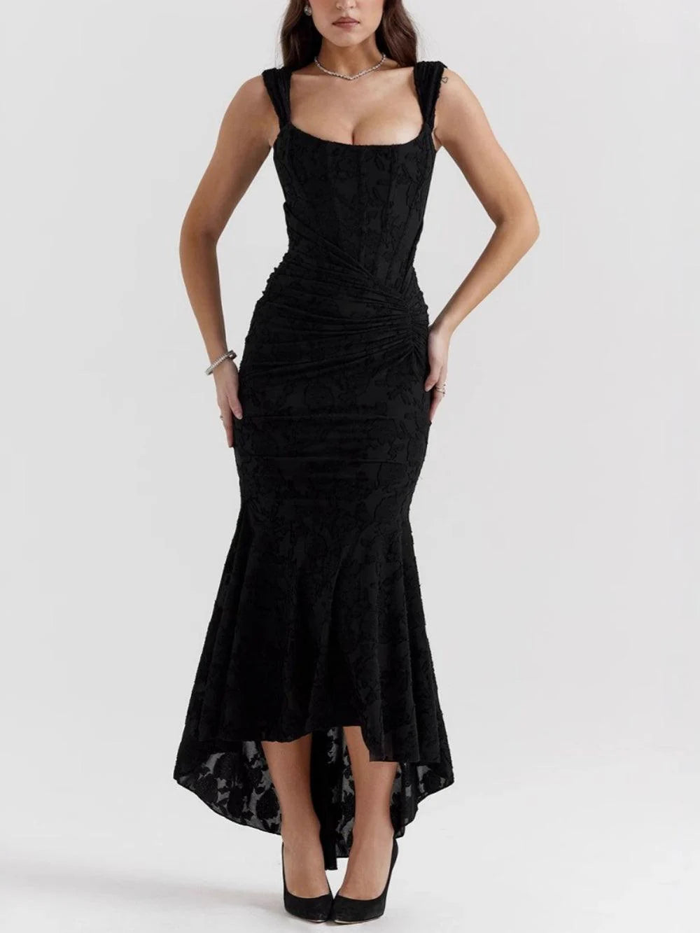 Coral - Vestido largo con estampado floral de campana