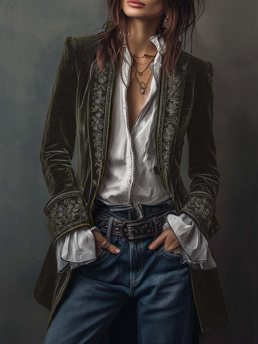 Lavinia – Chaqueta elegante de terciopelo con bordados refinados