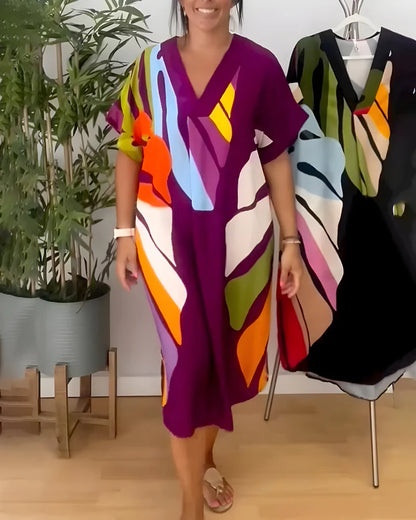 Rosa™ vestido fluido con estampado tropical y escote en pico