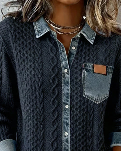 Eva - Camisa de manga larga con patchwork denim