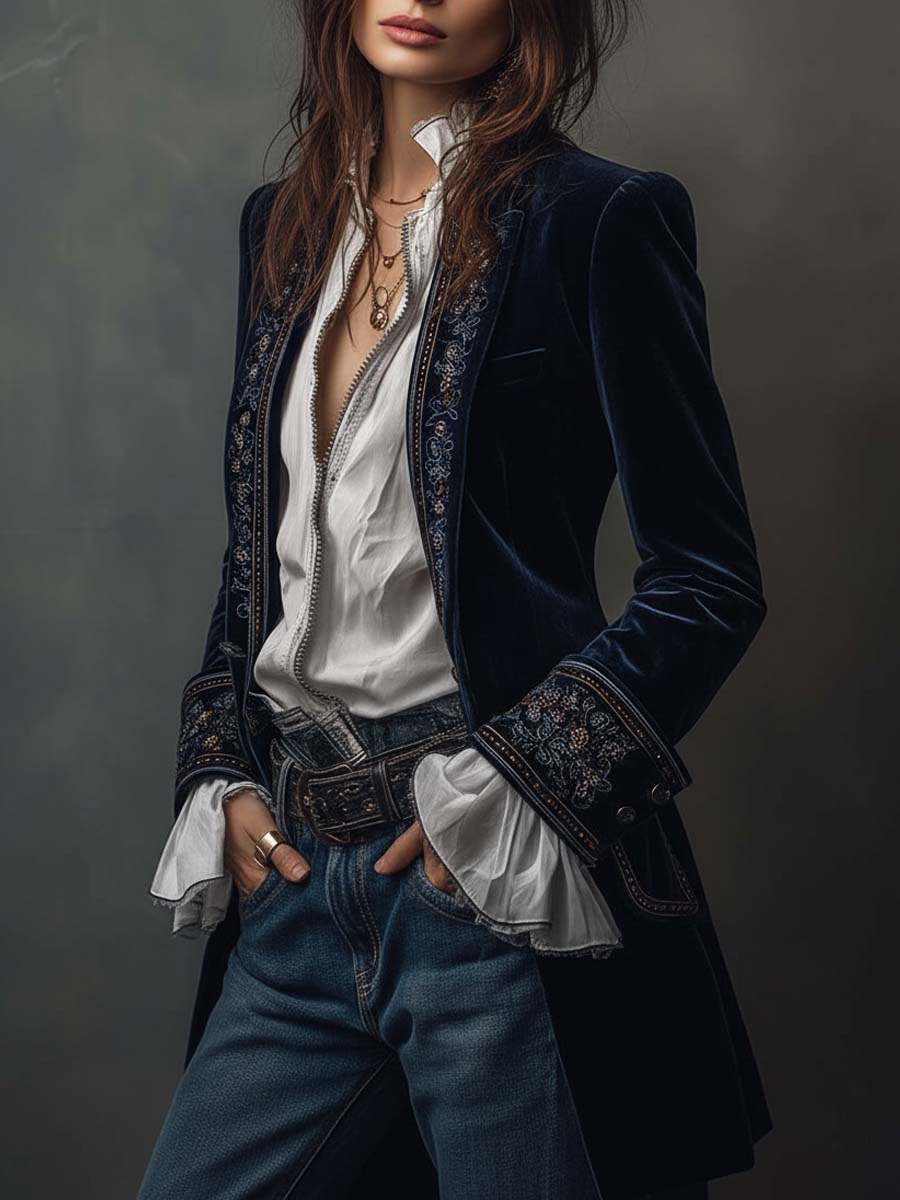 Lavinia – Chaqueta elegante de terciopelo con bordados refinados