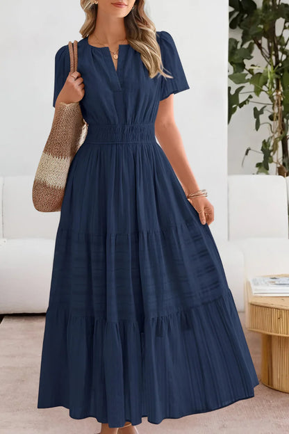 Emma – Vestido largo con cintura fruncida y vuelo elegante