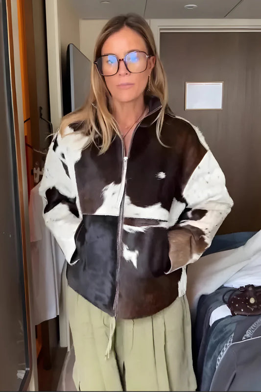 Maya - Chaqueta con estampado efecto piel de vaca y cremallera