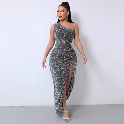 Cleo - Vestido brillante de lentejuelas de un solo hombro