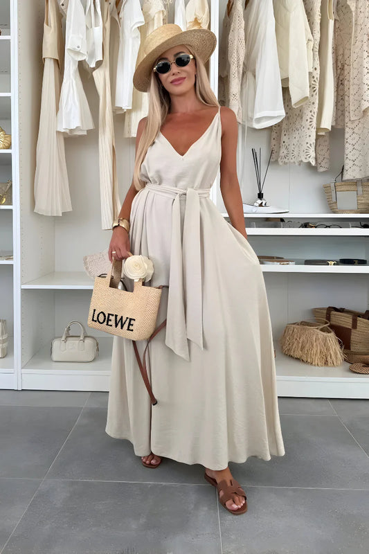 Lía - Vestido largo fluido con espalda en V