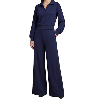 Isabel – Traje de mujer con blusa de solapa y pantalón ancho