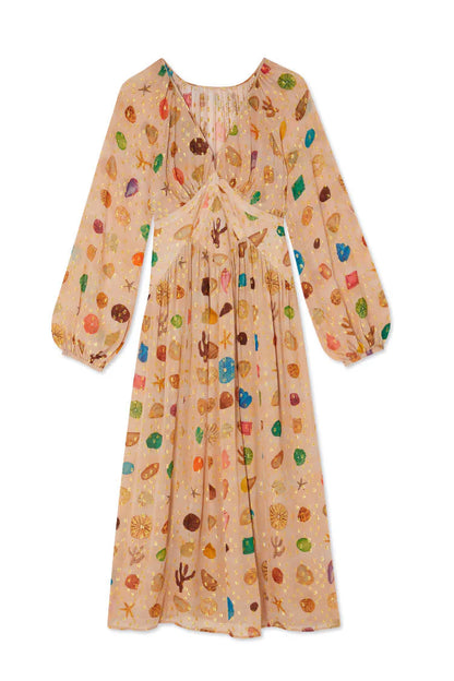 Alessandra - Vestido con estampado marino y detalles dorados
