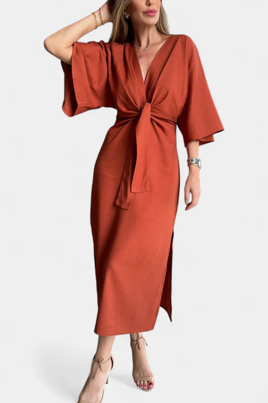 Ainhoa - Vestido casual con nudo frontal y escote en V