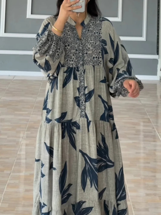 Dalia - Vestido holgado con mangas de linterna estampadas