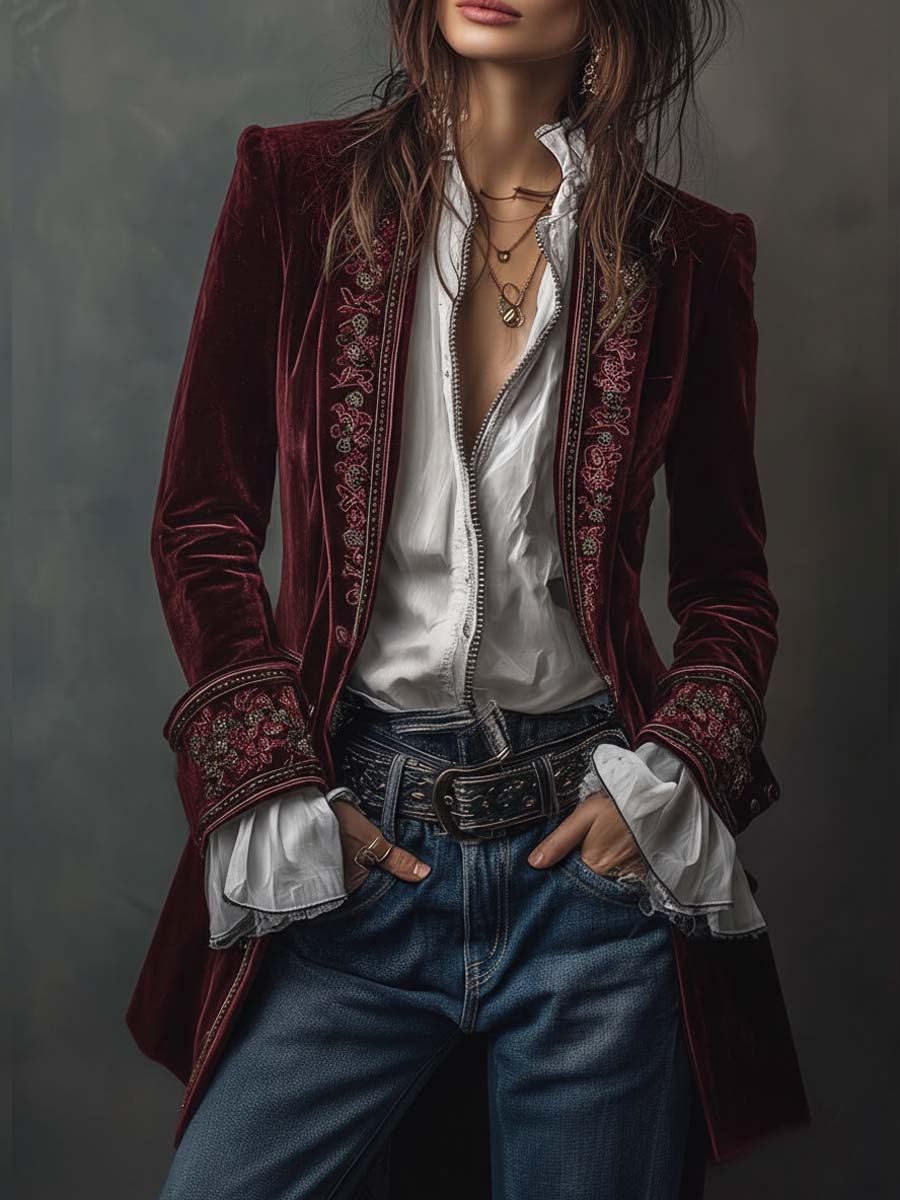 Lavinia – Chaqueta elegante de terciopelo con bordados refinados