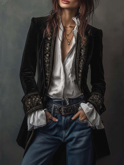 Lavinia – Chaqueta elegante de terciopelo con bordados refinados