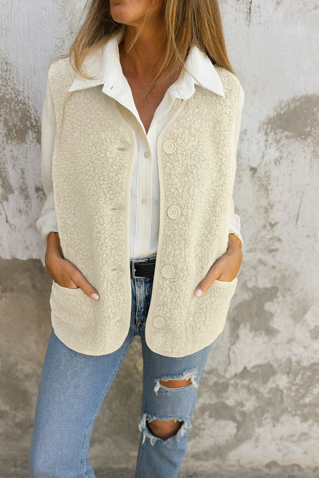 Eva - Chaleco polar con botones y bolsillos laterales