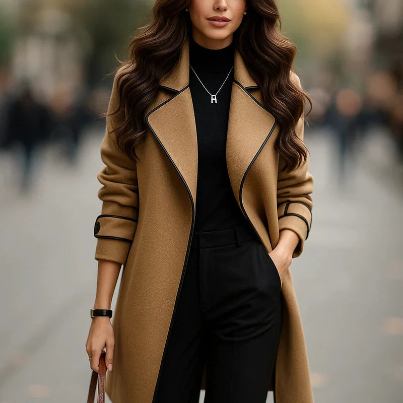 Marla - Gabardina elegante con ribetes contrastados