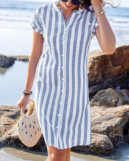 Marta™ | Elegante vestido camisero a rayas