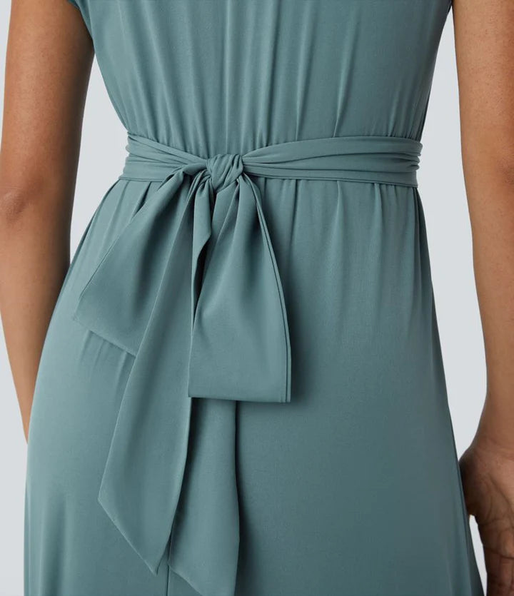 Nerea™ | Vestido cruzado de manga corta con cintura marcada