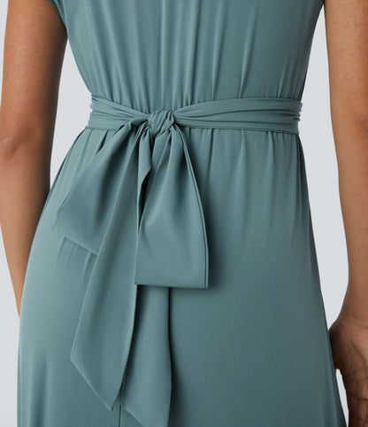 Nerea™ | Vestido cruzado de manga corta con cintura marcada