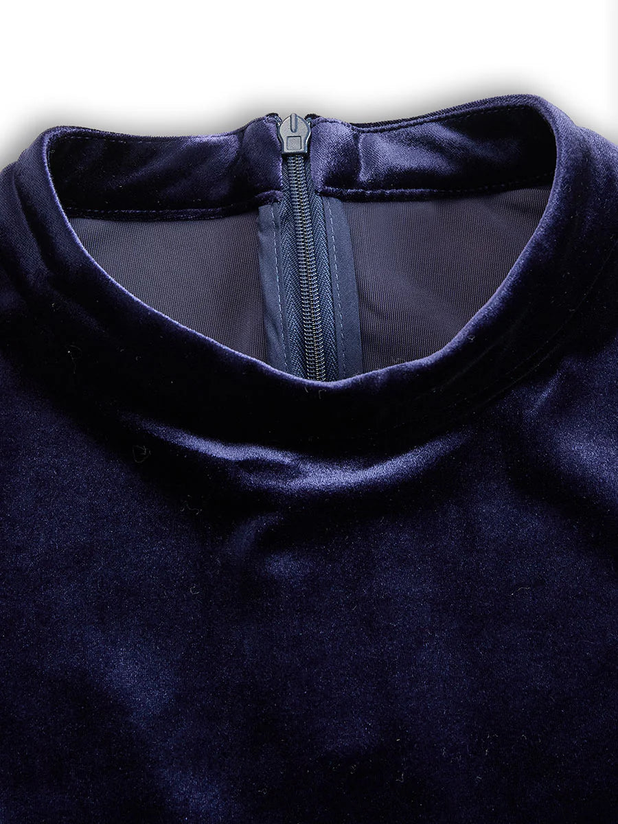 Lucía - Vestido midi de terciopelo azul marino