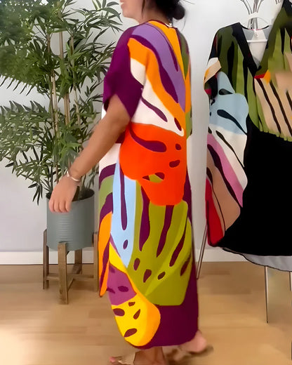 Rosa™ vestido fluido con estampado tropical y escote en pico