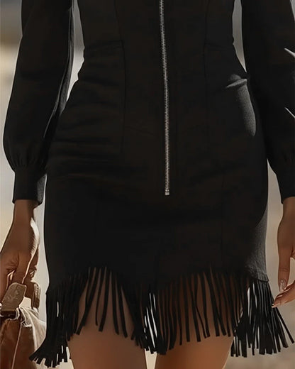 Rita - Vestido con cremallera y bajo de flecos