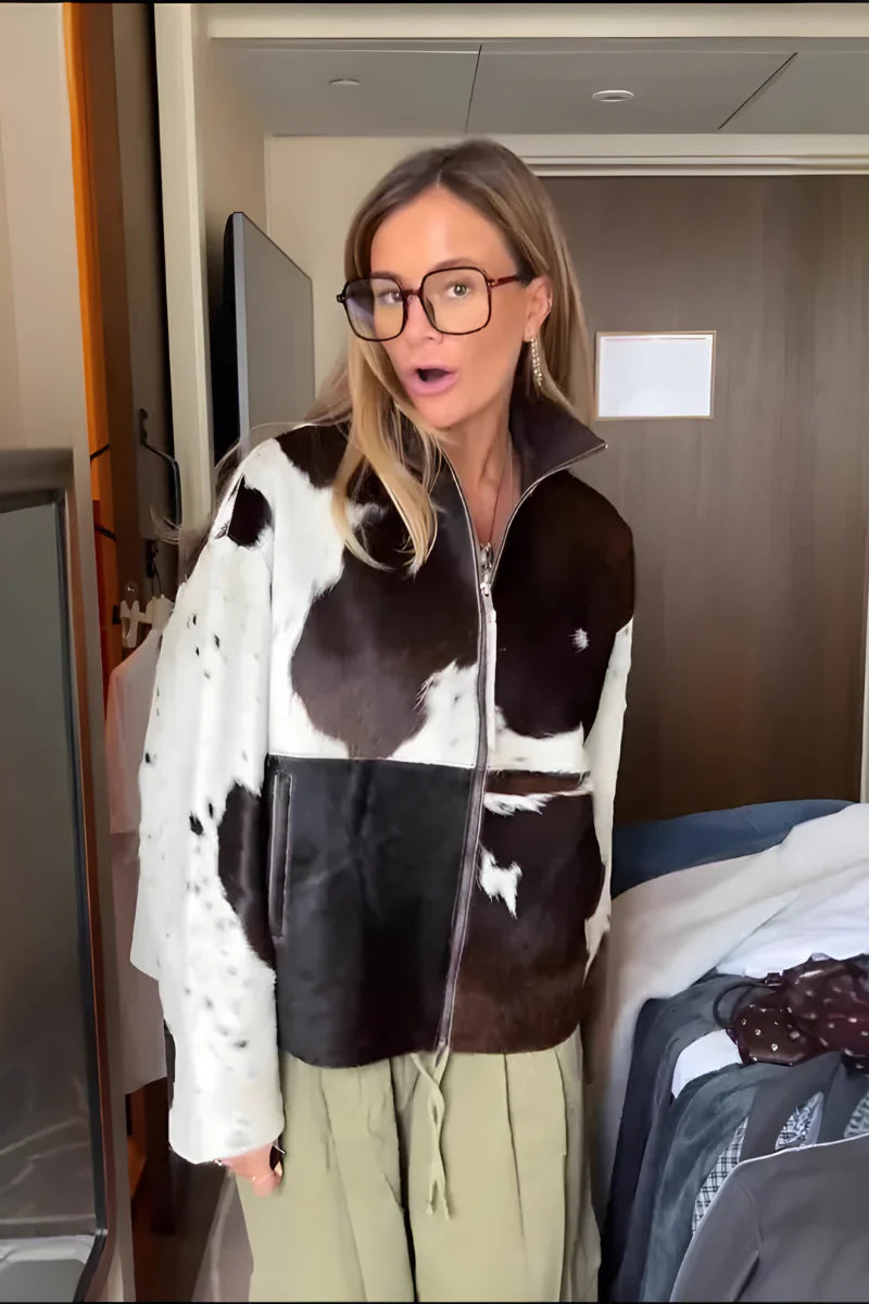 Maya - Chaqueta con estampado efecto piel de vaca y cremallera