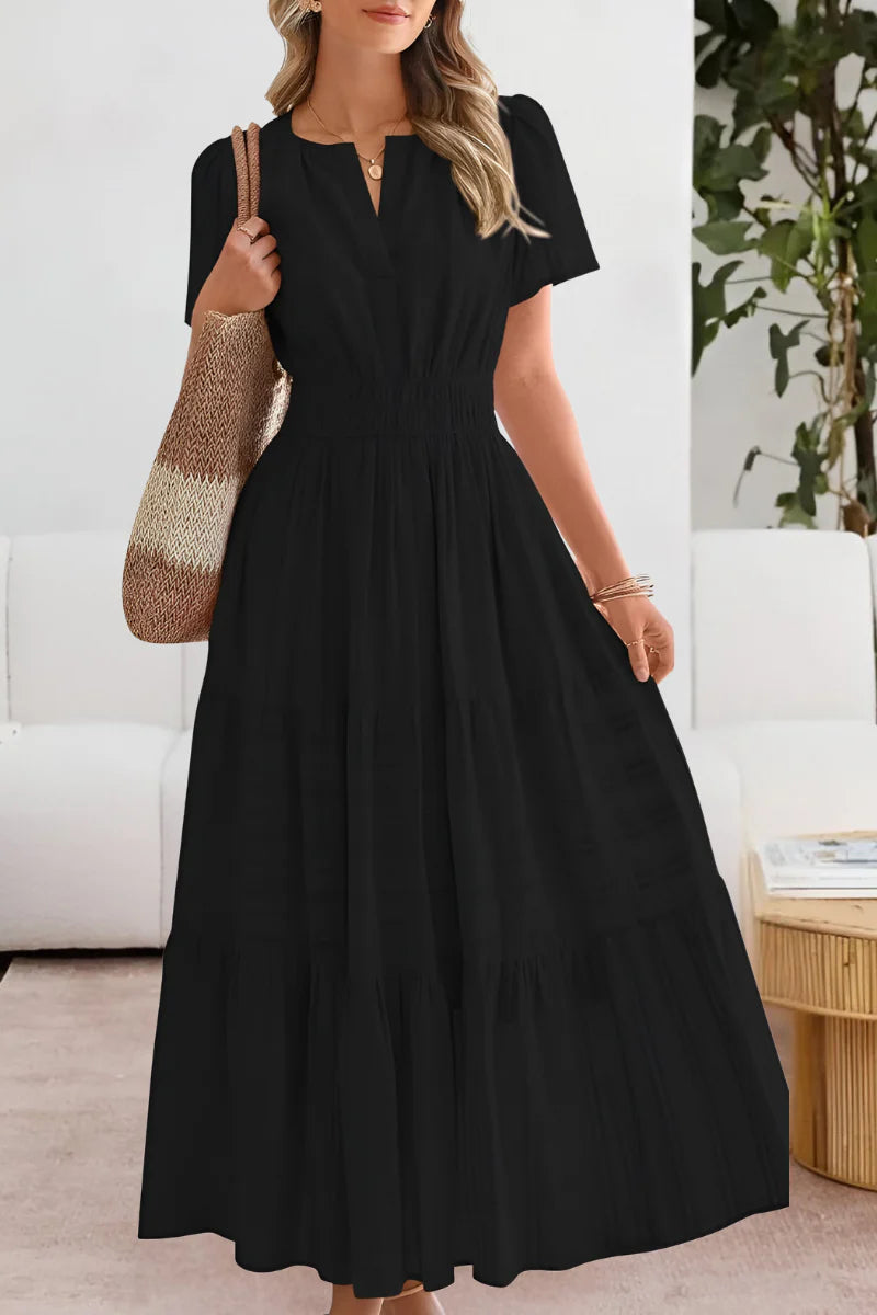 Emma – Vestido largo con cintura fruncida y vuelo elegante