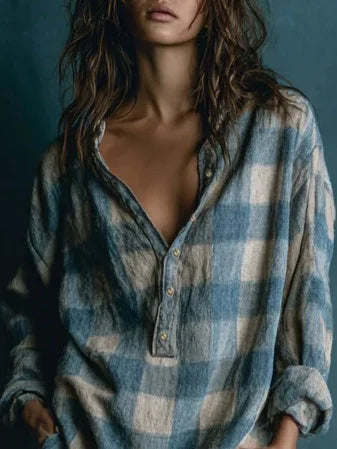 Camila - Vestido mini de cuadros con cuello Henley