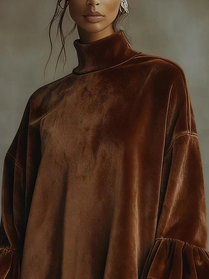 Isabella - Minivestido de terciopelo con puños y mangas con volantes de leopardo