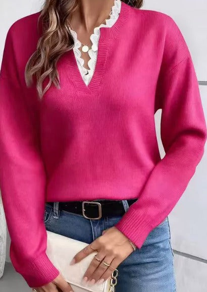 Julia – Jersey elegante de punto con detalle de encaje