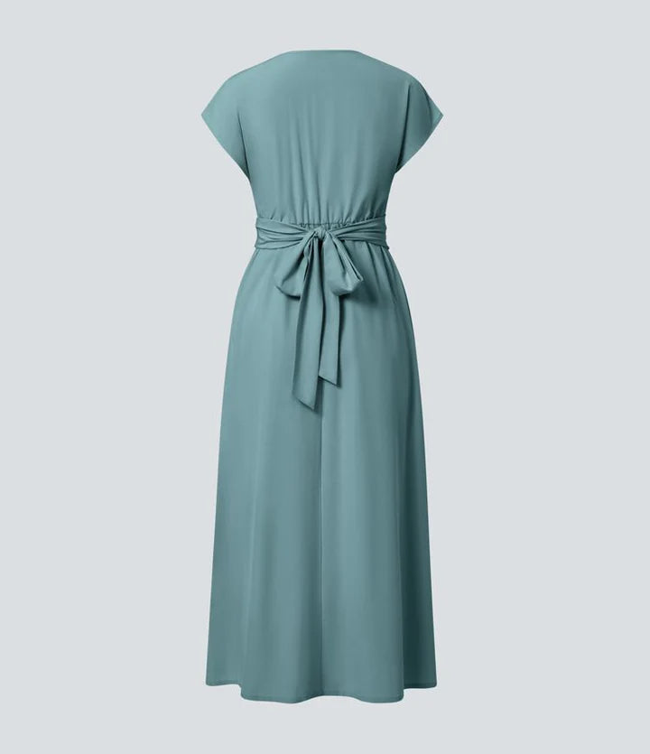 Nerea™ | Vestido cruzado de manga corta con cintura marcada