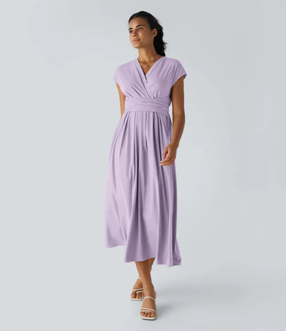 Nerea™ | Vestido cruzado de manga corta con cintura marcada