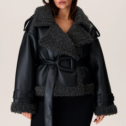 Elvira - Abrigo estilo borreguito con cinturón