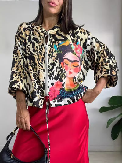 Carmina / Chaqueta bomber con estampado de leopardo