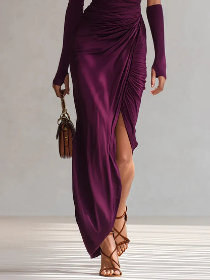 Rosalía – Vestido maxi morado de un solo hombro