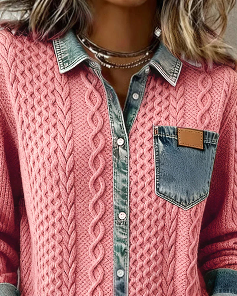 Eva - Camisa de manga larga con patchwork denim