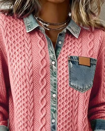 Eva - Camisa de manga larga con patchwork denim