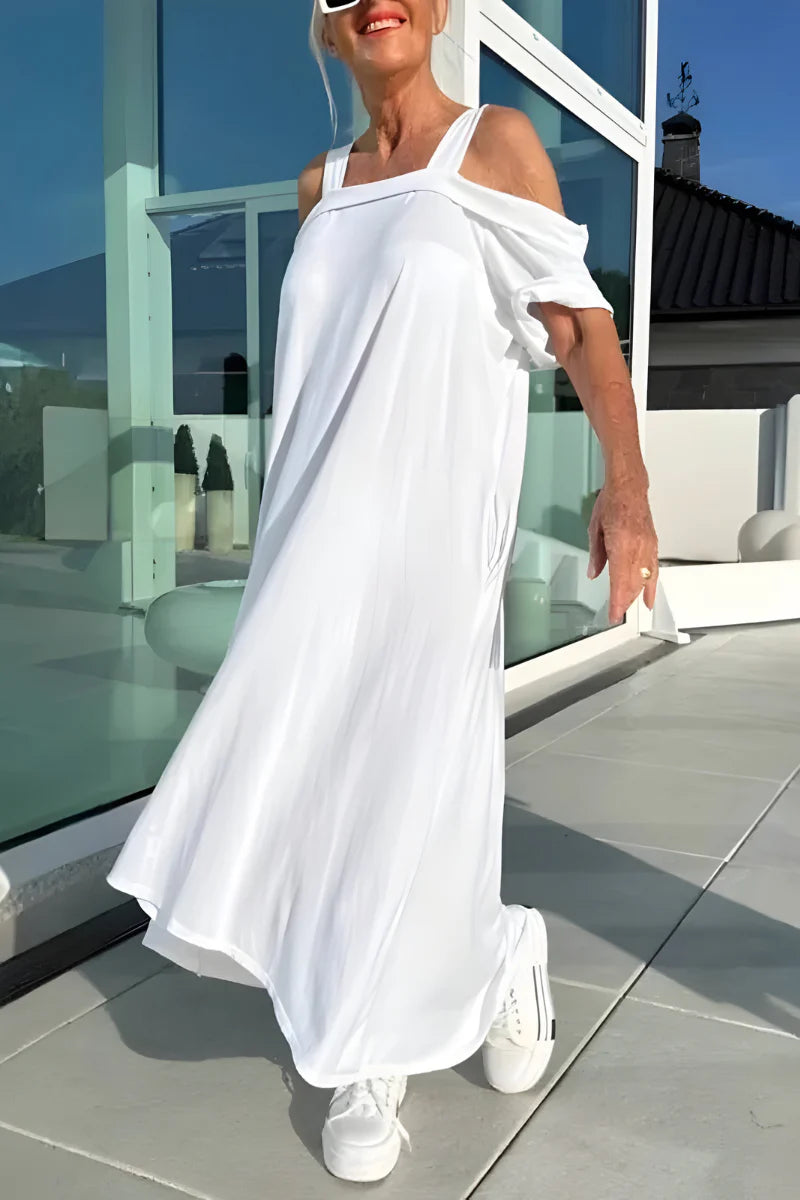 Mónica™ – Vestido largo  de verano con hombros descubiertos y diseño fluido