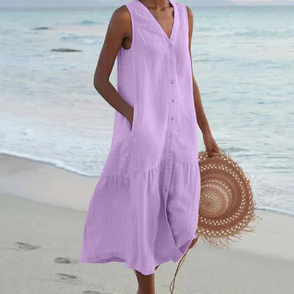 Rocío™ - Vestido camisero sin mangas con escote en V