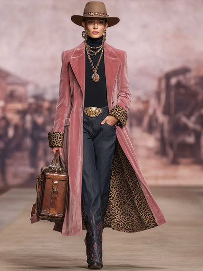 Leire – Abrigo de terciopelo con solapa y estampado de leopardo