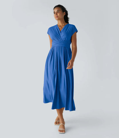 Nerea™ | Vestido cruzado de manga corta con cintura marcada