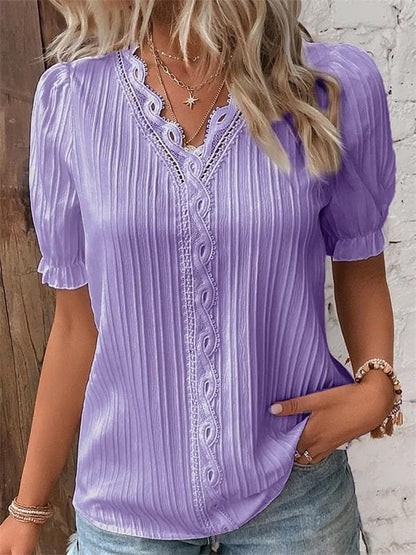 Pilar - Blusa plisada con encaje y manga abullonada