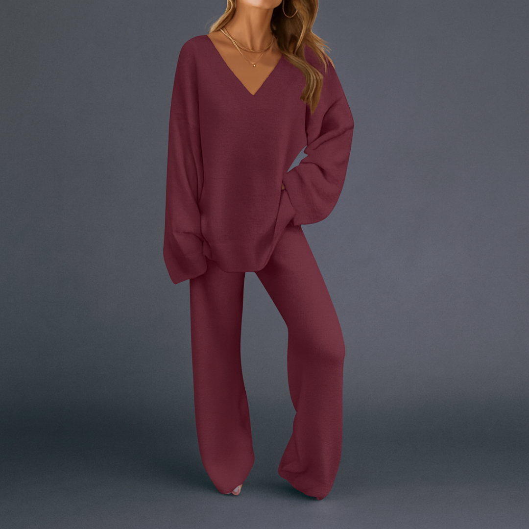 Elvira - Conjunto de punto suave con cuello en V